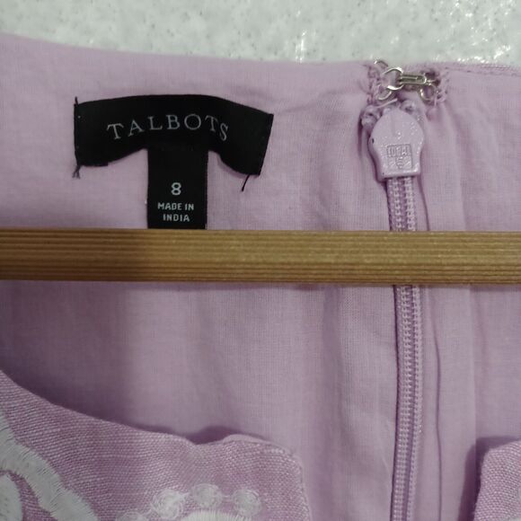 Talbots Size 8 Sleeveless Linen Cotton Sheath Dress Embroidered Neck Lavender - Picture 4 of 8